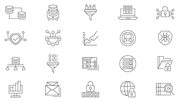 Cyber Security line icon set Protection security shield lock line icon set Ui thin line icon pack
