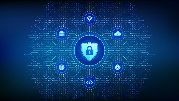 Cyber security Shield with Lock with keyhole icon Cyber data protection Circuit board background