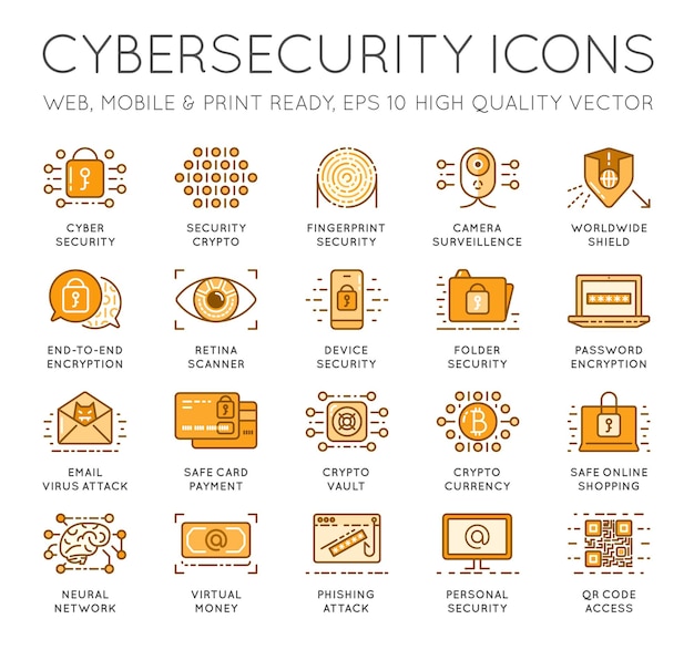 cyber security thin line icons set computer network protection high quality premium outline symbol collection stroke vector logo conceptcybersecurity