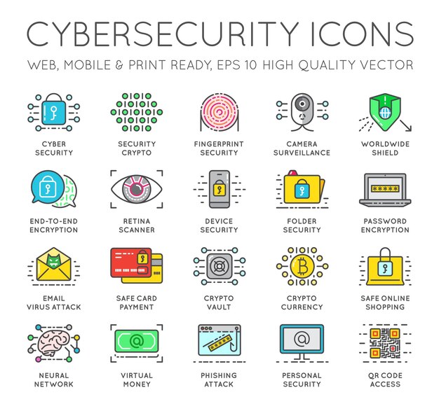 cyber security thin line icons set computer network protection high quality premium outline symbol collection stroke vector logo conceptcybersecurity