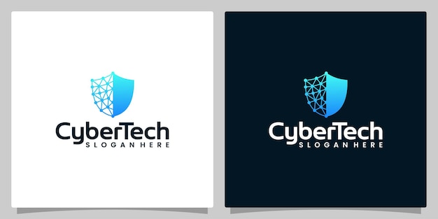 cyber tech logo design template with network shield graphic design vector illustration symbol for tech security internet system artificial intelligence and computer