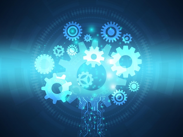 Cyber tree with cog gear wheels futuristic technology background vector illustration