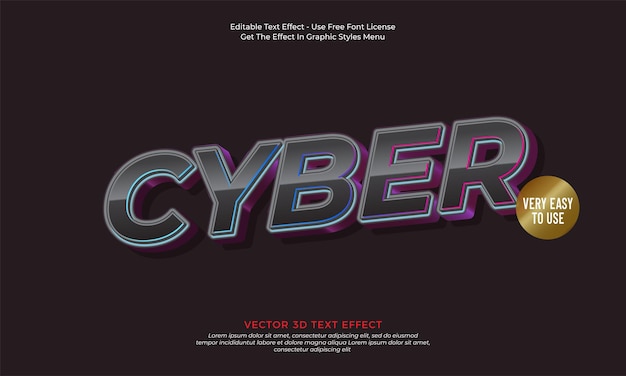Cyber vector 3D text effect design