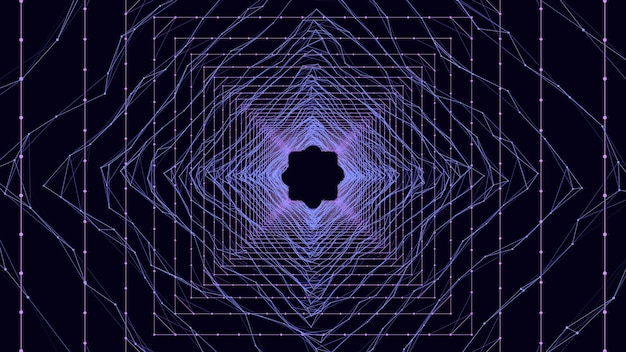 Cyberfuturistisk hastighedstunnel Scifi-vektorormehul Abstrakt 3D-wireframeportal med forbindelseslinjer og -punkter Dataflow Teknologi-gittertragt