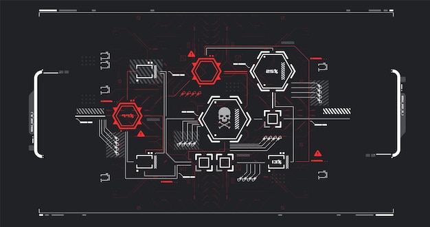 Cyberpunk futuristisk plakat. Tech abstrakt plakatskabelon med HUD-elementer. Moderne flyer til web og print hacking, cyberkultur, programmering og virtuelle miljøer