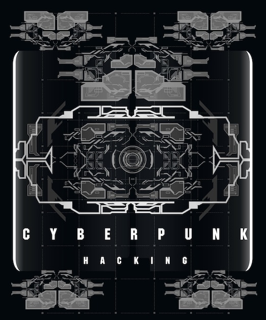 cyberpunk hacking futuristic poster with futuristic hud elements abstract background modern flyer for web and print hacking cyber space programming