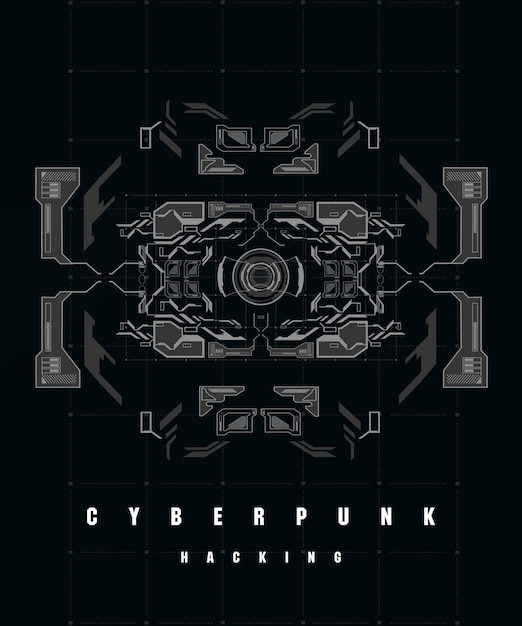 Cyberpunk hacking futuristisk plakat med futuristiske HUD-elementer, abstrakt baggrund. Moderne flyer til web og print. Hacking af cyber space programmering