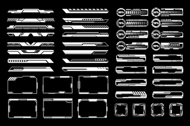 Cyberpunk Interface Elements Set Futuristic HUD and Loading Screen Designs