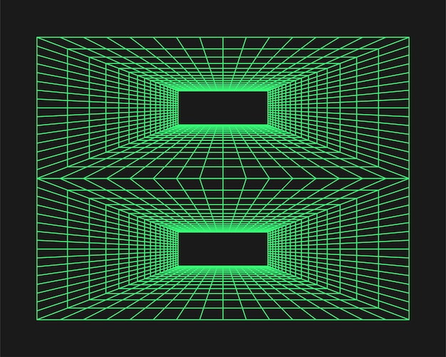 cyberpunk perspective tunnel cyber geometry y2k element isolated style on black background vector trendy illustration