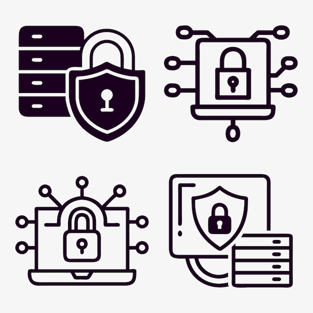 Cybersecurity and Data Protection Icons for Network and Digital Security