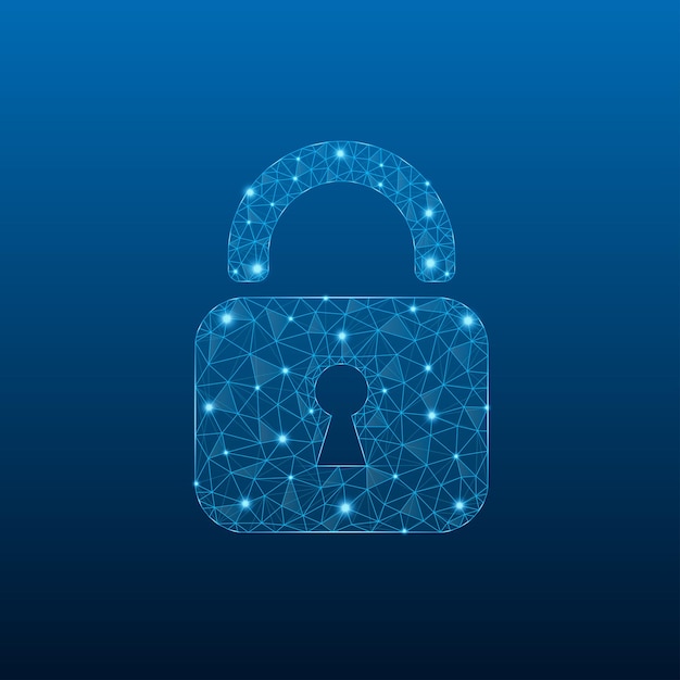 Cybersikkerhedskoncept. Internet teknologi forretningsidé koncept med lav poly låsesymbol privatliv. Cybersikkerheds banner vektor isoleret på geometrisk baggrund.