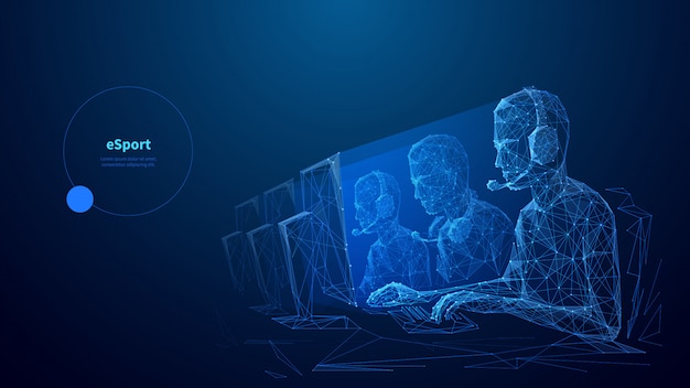 cybersport low poly wireframe banner template. esports competition, online game championship poster polygonal design with text space. professional gamers team 3d mesh art with connected dots