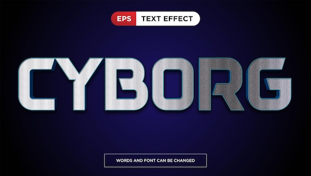Cyborg metallic text effect, editable tech and shine text style