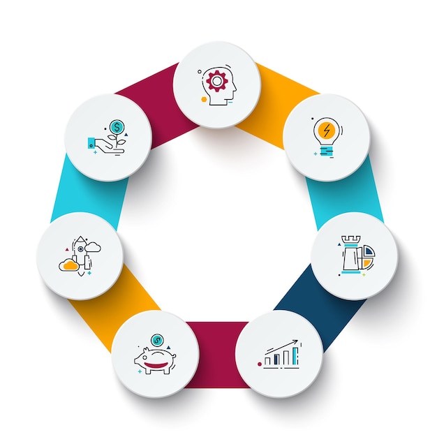 Cycle diagram with 7 options or steps. Slide for business infographic.