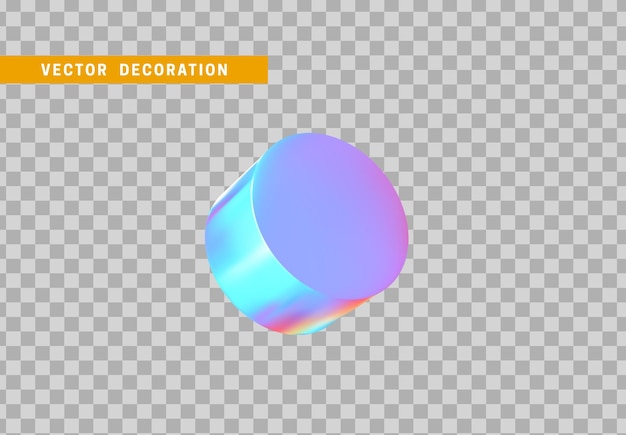 Cylinder 3d objects geometric shape. Round timber isolated with colorful hologram chameleon color gradient. vector illustration
