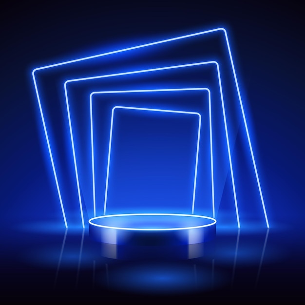 Cylinder Podium with Abstract Neon Blue