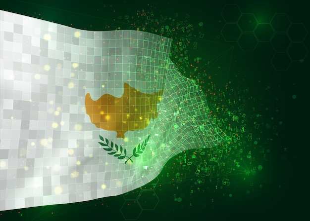 Cypern, på vektor 3d-flag på grøn baggrund med polygoner og datatal
