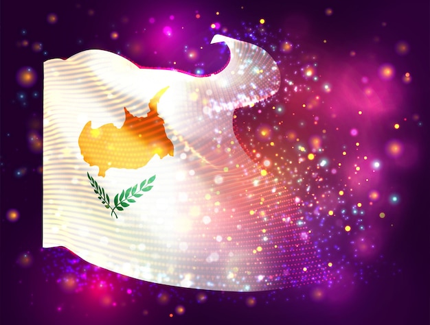 Cyprus vector 3d flag on pink purple background with lighting and flares
