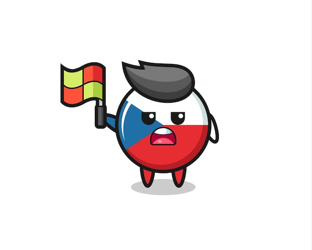 Czech republic flag badge character as line judge putting the flag up