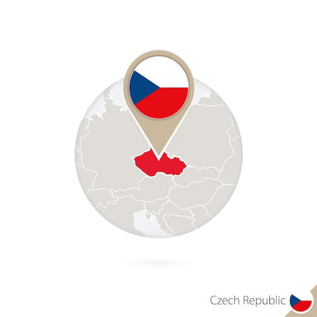 Czech Republic map and flag in circle. Map of Czech Republic, Czech Republic flag pin. Map of Czech Republic in the style of the globe. Vector Illustration.