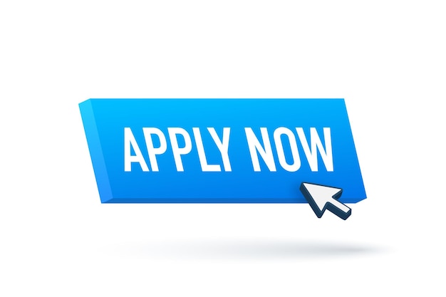 d icon with blue apply now button on yellow background d illustration pointer click