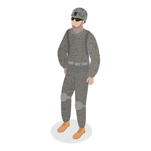 D isometric flat vector set of military people characters in uniform item