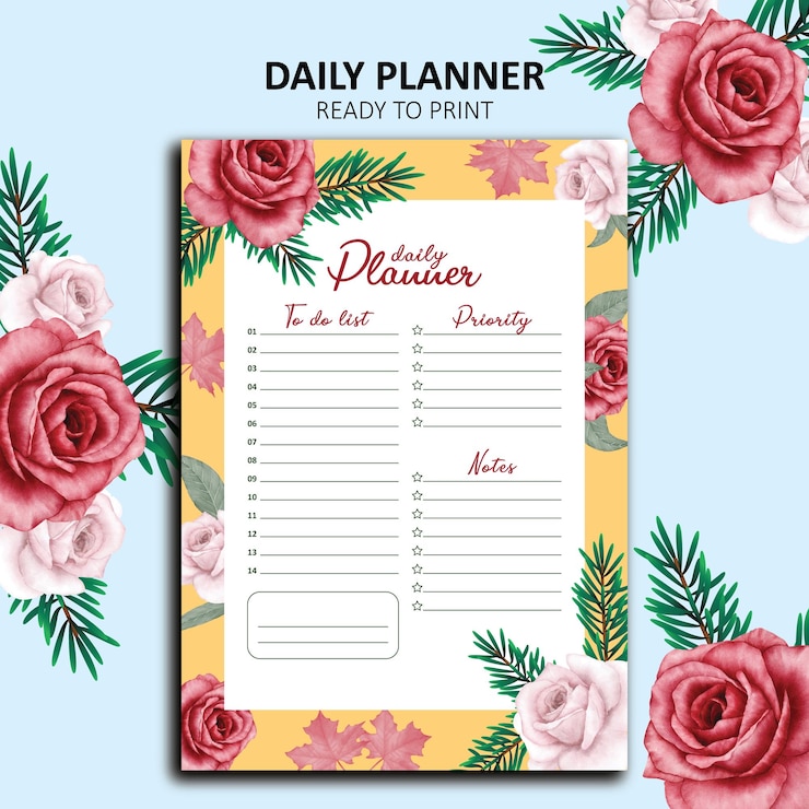 Vektör daily planner with flower illustration