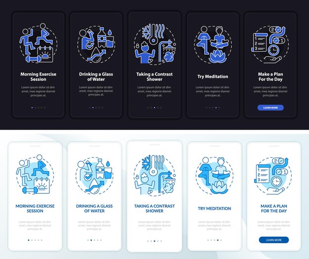 daily routine night and day mode onboarding mobile app screen