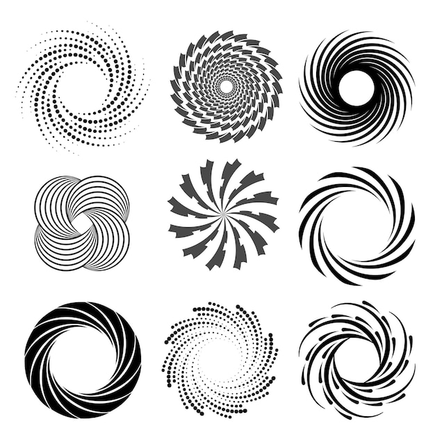 Daire design ögeleri Spiral öge seti Spiral simge seti Girdap sarmalı kıvrım döngüsü sembolü