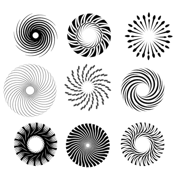 Daire design ögeleri Spiral öge seti Spiral simge seti Girdap sarmalı kıvrım döngüsü sembolü