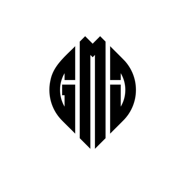 Daire ve elips şekilli GMJ daire harf logo tasarımı, tipografik stile sahip GMJ elips harfleri. Üç baş harf bir daire logo oluşturuyor. GMJ Daire Amblemi Soyut Monogram Harf İşareti Vektörü