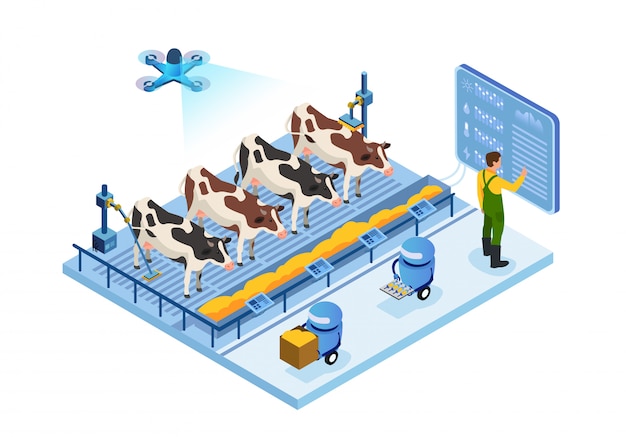 Dairy Farm of Future, Cows and Operator, Robots