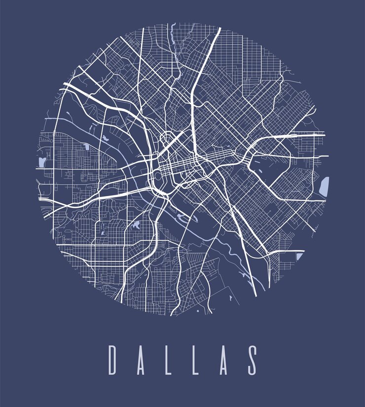 Dallas harita posteri Dallas şehir şehir manzarası aria panorama dekoratif tasarım sokak haritası