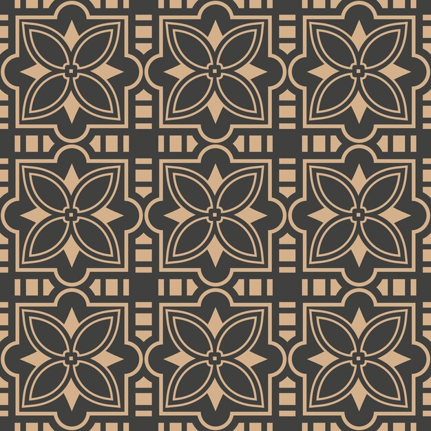 Damask seamless retro pattern background curve cross geometry frame line flower kaleidoscope.