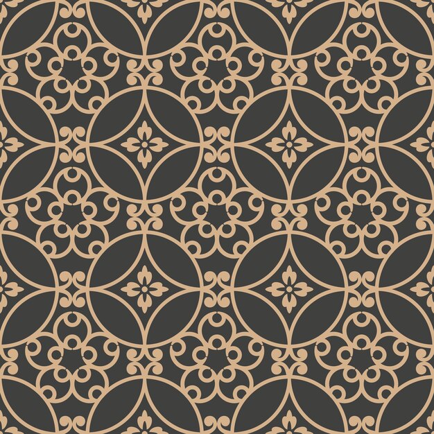 Damask seamless retro pattern background round spiral curve cross frame vine flower.