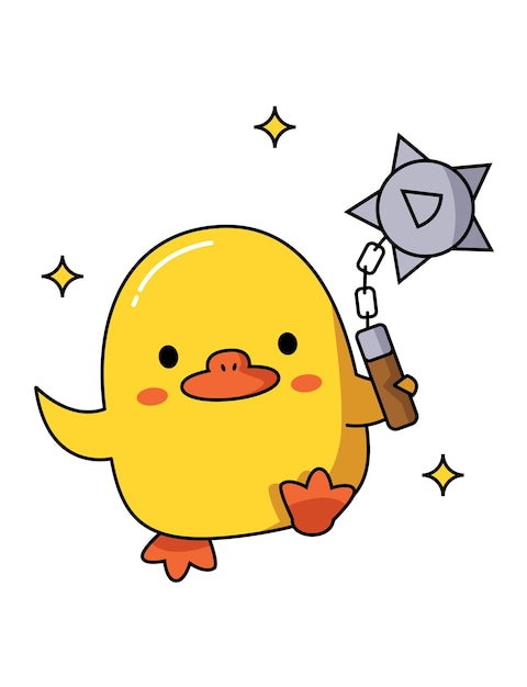 Dangerous cute duck with different weapons Holds a morning star Vector graphic