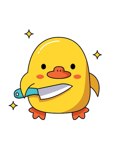 Dangerous cute duck with different weapons Holds a sharp knife Vector graphic