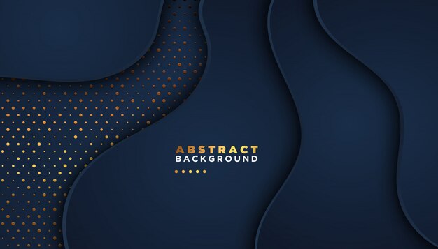 Dark abstract background with overlap layers. golden glitters dots element decoration. Luxury design concept.