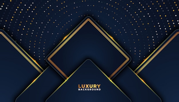 Dark abstract background with overlap layers. Luxury design concept. golden glitters dots