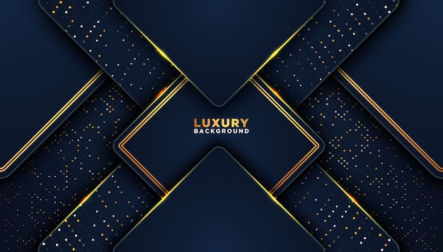 Dark abstract background with overlap layers. Luxury design concept. golden glitters dots