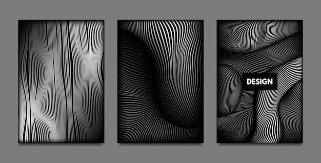 Dark abstract banners wave lines poster collection