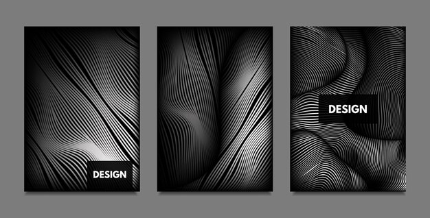 Dark abstract banners wave lines poster collection