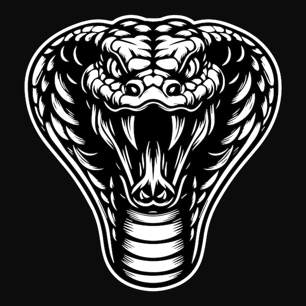 Dark Art Angry Cobra Snake Beast Head Black and White Illustration