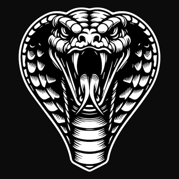 Dark Art Angry Cobra Snake Beast Head Black and White Illustration