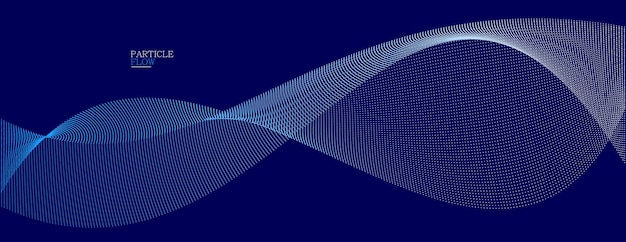 Dark blue abstract background vector wave of flowing particles curvy lines of dots in motion technology and science theme airy and ease futuristic illustration