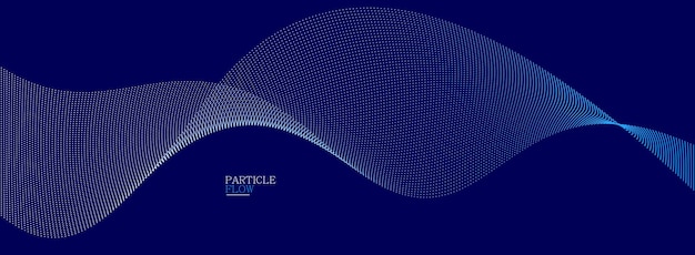 Dark blue abstract background vector wave of flowing particles curvy lines of dots in motion technology and science theme airy and ease futuristic illustration