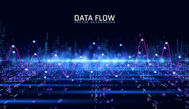 Dark blue and black binary code background visualizing digital data programming logic