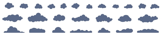 Dark clouds in the sky Set of clouds isolated on white background Vector illustration