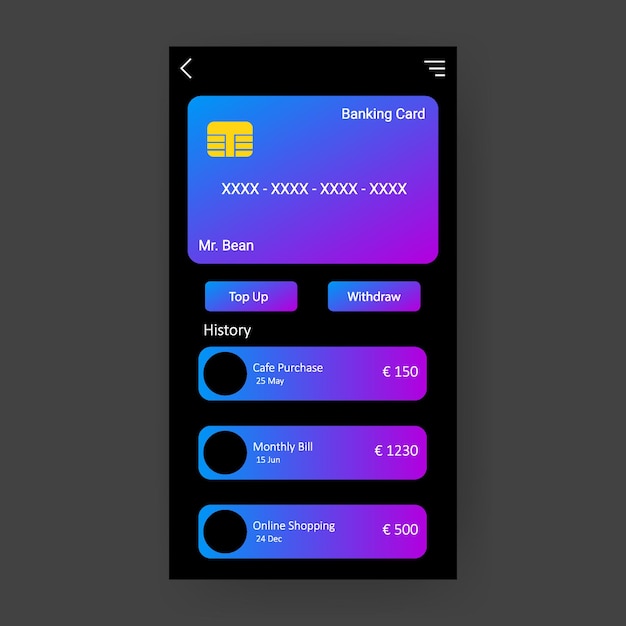 Dark mode ui mobile banking app