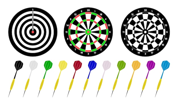 Dartboards with Colorful Darts Vector Illustration